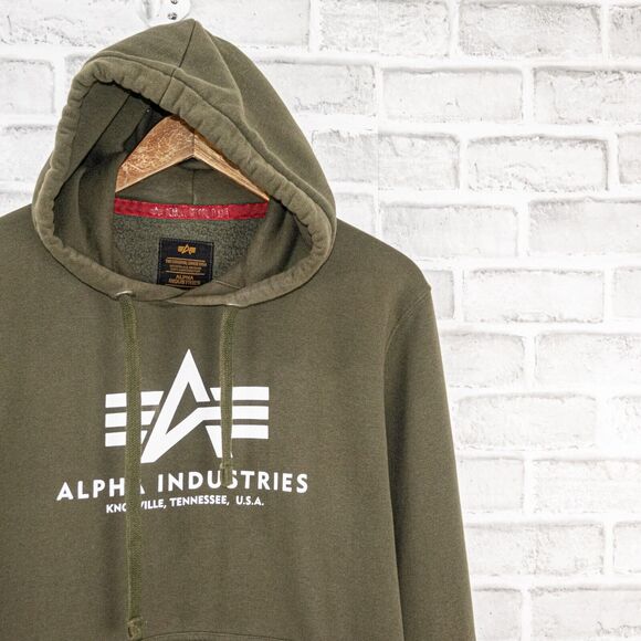 Alpha Industries Men's Fleece Hooded Sweatshirt in olive green size Medium - Picture 5 of 9